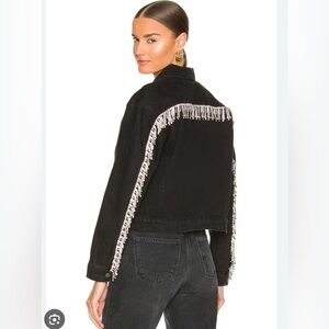 Black Denim Jacket with Silver Fringe